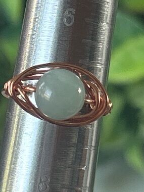 Handmade aquamarine wire wrapped crystal ring size 7